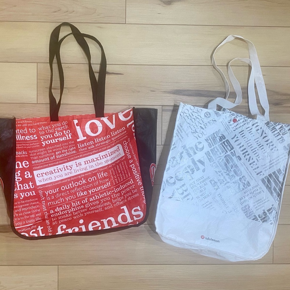 Lululemon Lot of 2 Large Reusable Shopping Bags Red White Mantra Preowned